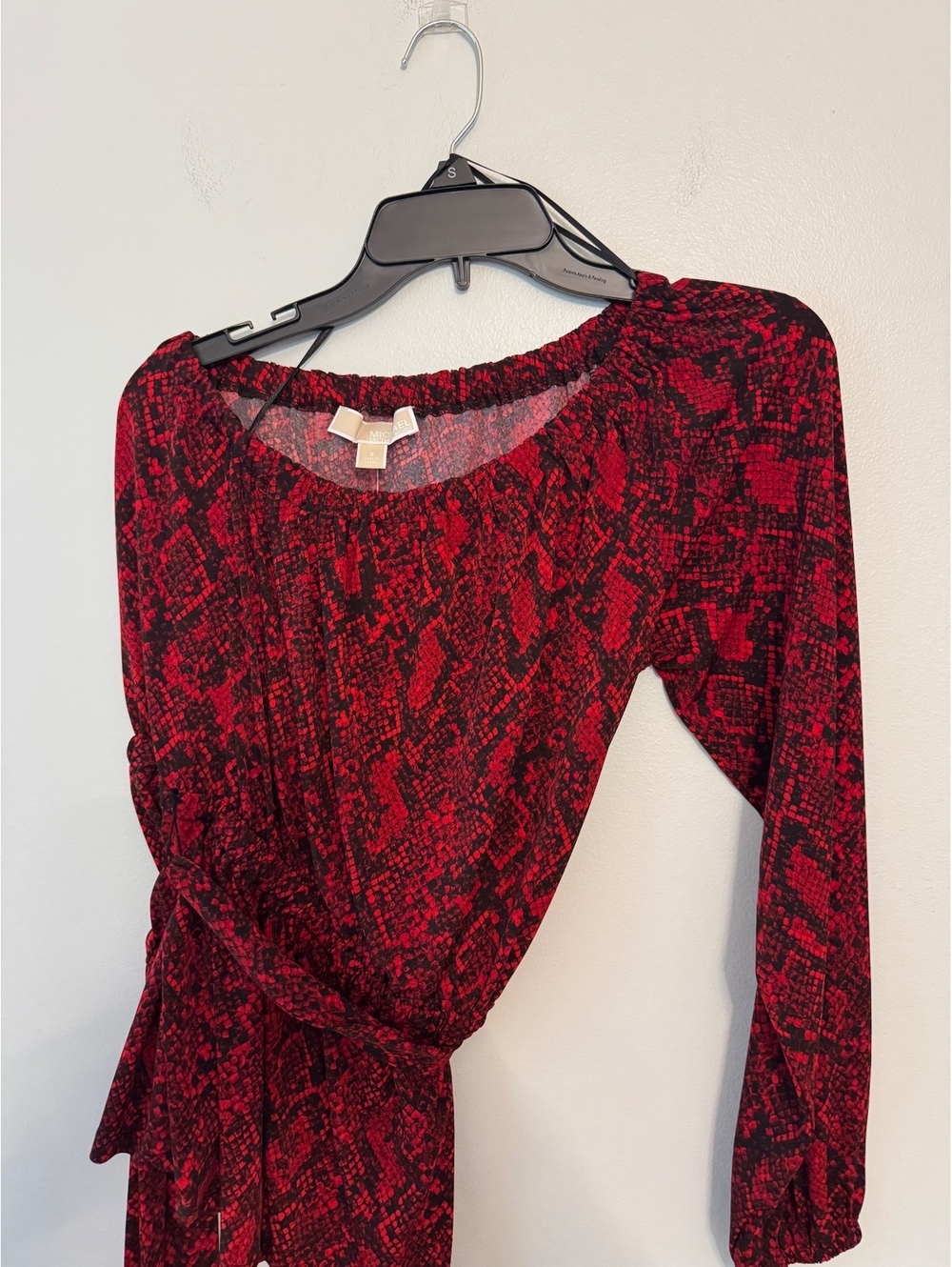 MICHAEL Michael Kors One Shoulder Belted Top S Crimson Snakeskin NWT